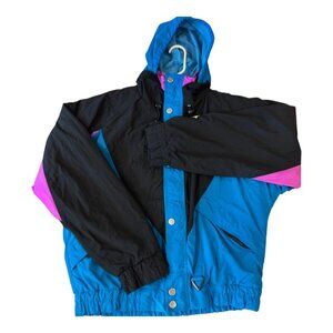Vintage Black Bear XL Ski Jacket 90s Colorblock Blue Pink Hooded Winter Coat